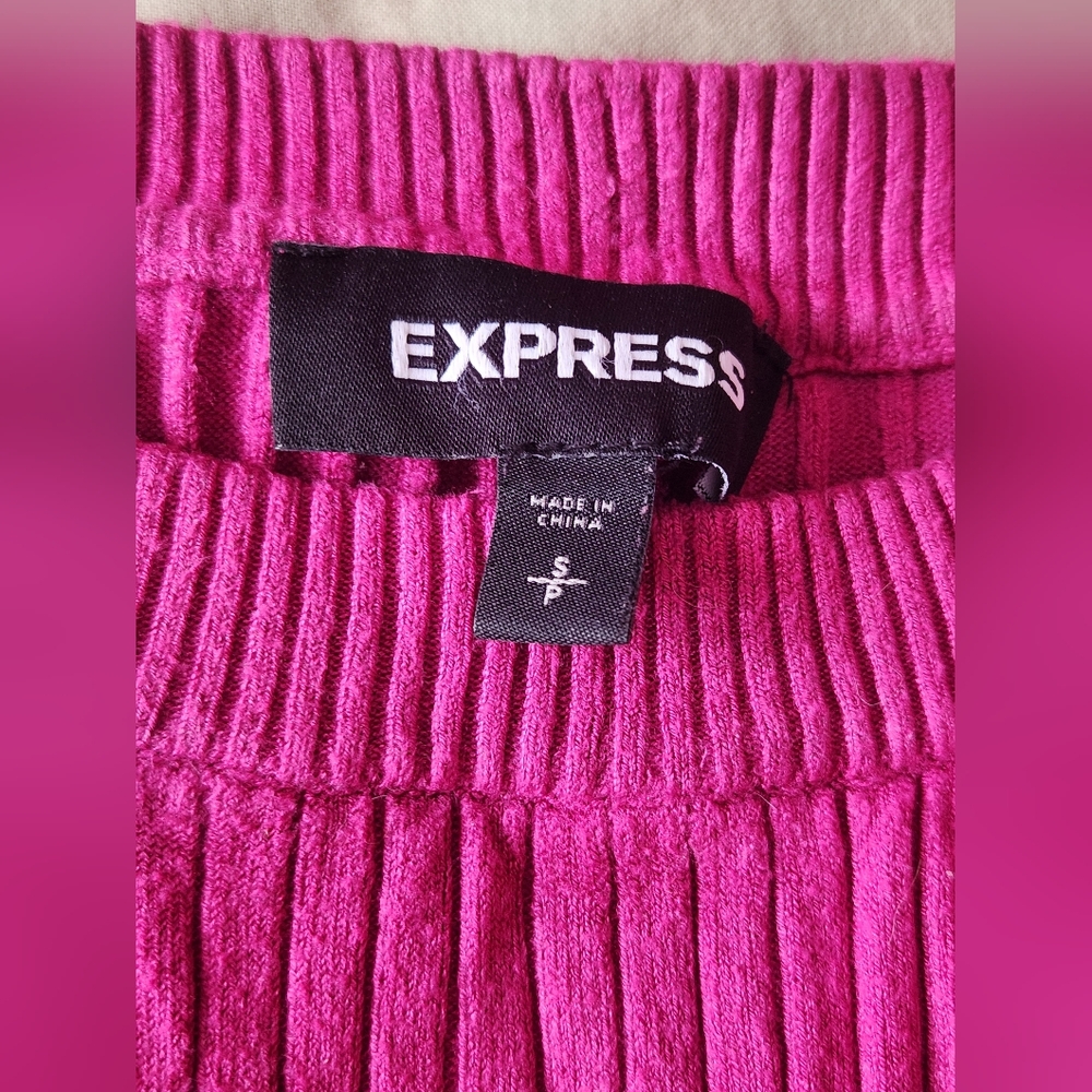 Express Fuchsia Ribbed Long Sleeve Top - Picture 3 of 6